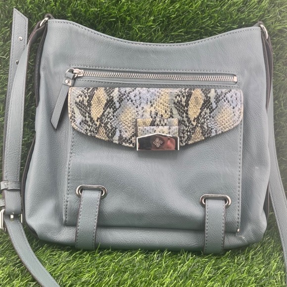 Simply Vera Vera Wang Crossbody Bag Blue Gray Snake Print Leather Purse - Picture 2 of 12